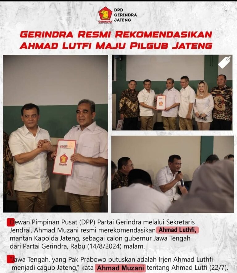 Setelah PSI, Giliran Gerindra Rekomendasi Ahmad Luthfi Maju Gubernur Jateng